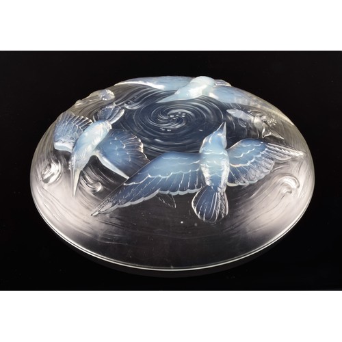 299 - A Verlys opalescent glass bowl, decorated with birds and koi fish with exterior moulding decoration,... 