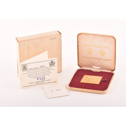 99 - Universal Portal Union 1874-1974, a 22ct gold stamp ingot, made to commemorate the Postal Union Cong... 