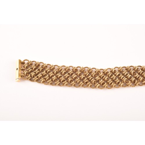 1 - A 18ct yellow gold mesh link bracelet, full English hallmarks with French import mark, maker's mark ... 