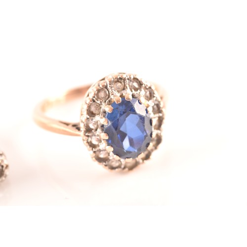 41 - A group of two gold rings, including a 9ct yellow gold blue stone and diamond ring, set to centre wi... 