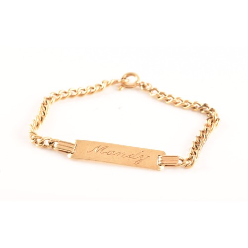 4 - A group of gold items including a child's 9ct gold bracelet with the personalised inscription 'Mandy... 