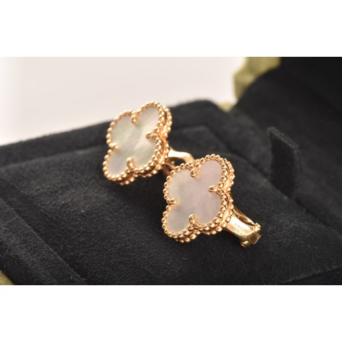 5 - Van Cleef & Arpels. A pair of 18ct yellow gold sweet Alhambra gold and mother-of-pearl stud earr... 