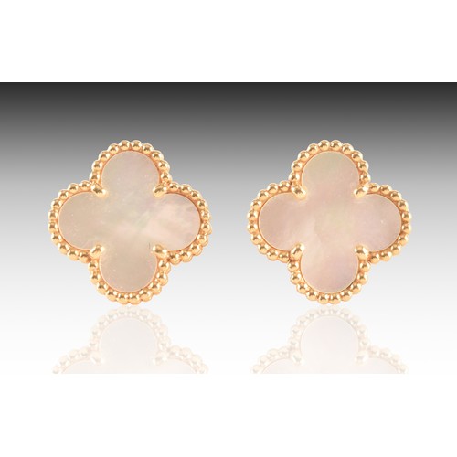 5 - Van Cleef & Arpels. A pair of 18ct yellow gold sweet Alhambra gold and mother-of-pearl stud earr... 