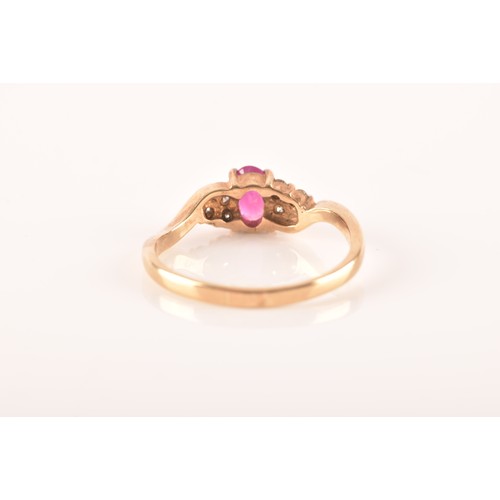 81 - A 9ct yellow gold ring, set to centre with an oval ruby with an approximate weight of 0.50 carats as... 