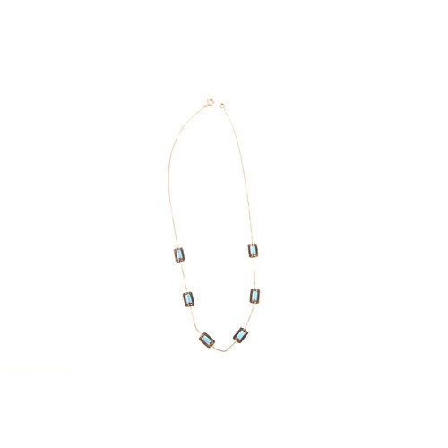 85 - A 9ct yellow gold and opal necklace, set with six rolled opal beads each in a rectangular gold mount... 