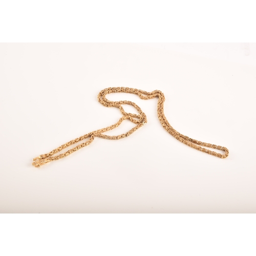 15 - A 9ct yellow gold fancy link chain, measures 71cm in length, full hallmarks for London 1980, 28.4 gr... 