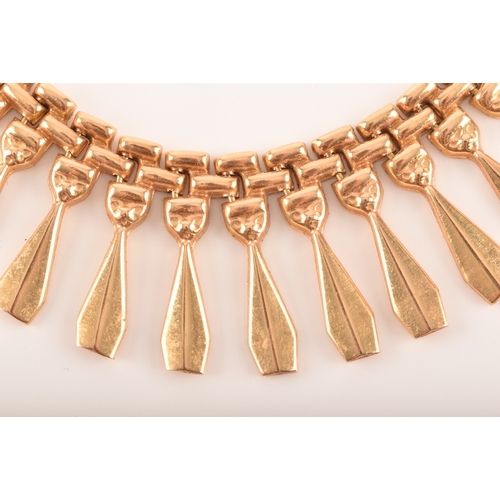 10 - An 18ct yellow gold fringe necklace, measures 42.5cm in length, accompanied by box, 44.6 grams.