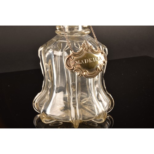 300 - Two pairs of 19th century cut lead glass decanters and stoppers, with silver plated decanter labels ... 