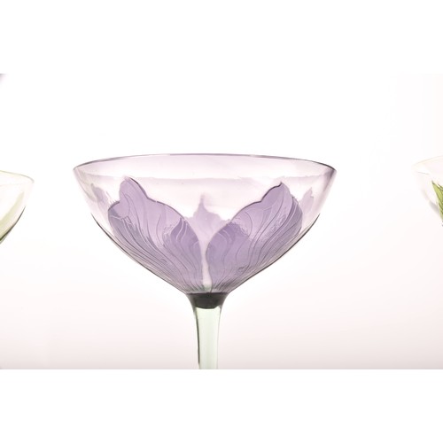 302 - A rare Harlequin set of four Ehrenfeld Art Nouveau champagne or cocktail glasses, circa 1900, of flo... 