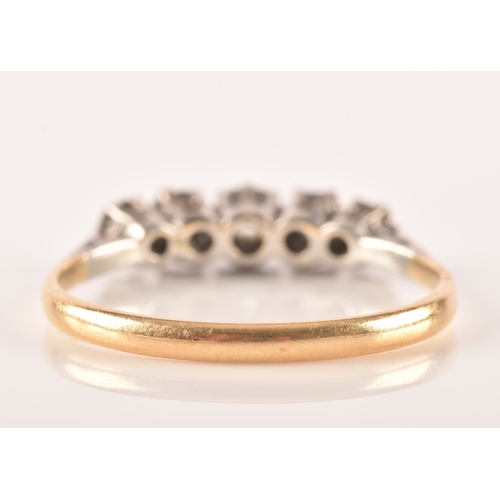 24 - An 18ct yellow gold and diamond ring, illusion-set with five mixed round-cut diamonds, size S, toget... 