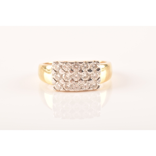 71 - An 18ct yellow gold and moissonite ring, set with fifteen round brilliant-cut moissonite, the ring h... 