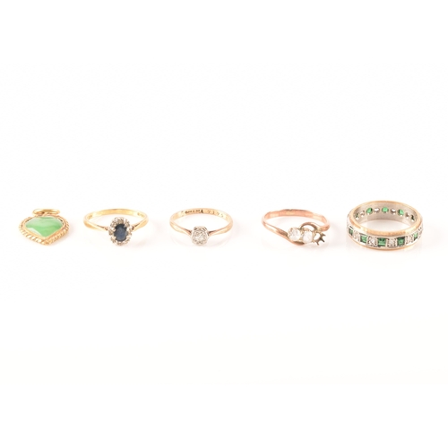 95 - A 9ct yellow gold and green and white paste stone eternity ring, size P, together with a 9ct yellow ... 