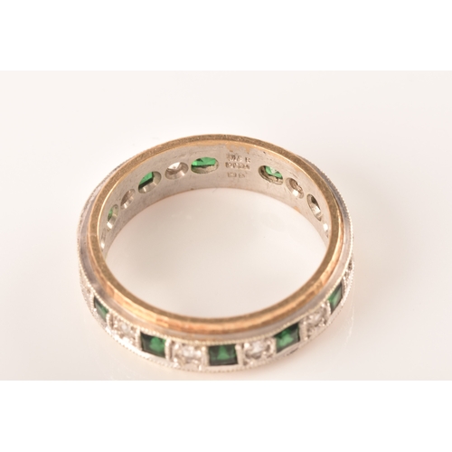 95 - A 9ct yellow gold and green and white paste stone eternity ring, size P, together with a 9ct yellow ... 