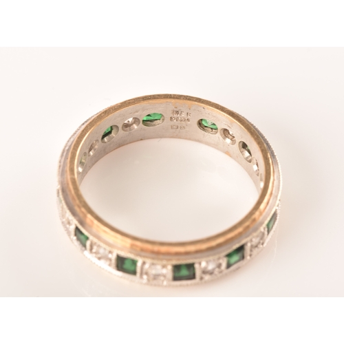 95 - A 9ct yellow gold and green and white paste stone eternity ring, size P, together with a 9ct yellow ... 