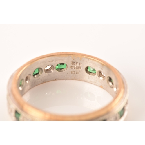 95 - A 9ct yellow gold and green and white paste stone eternity ring, size P, together with a 9ct yellow ... 