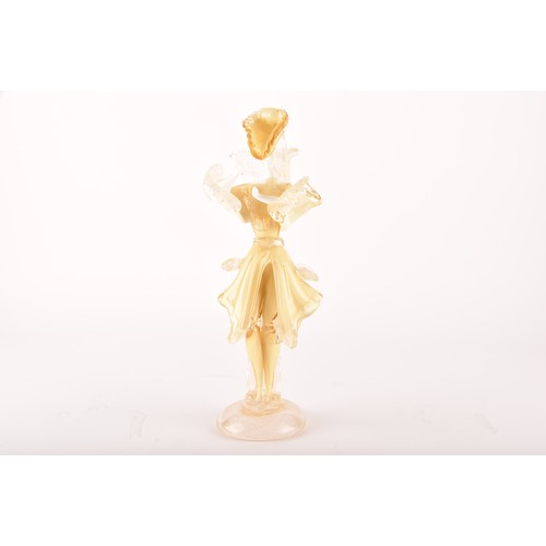 303 - A pair of Venetian Murano glass decorative figures, in gilt and white glass, in the form of a man an... 