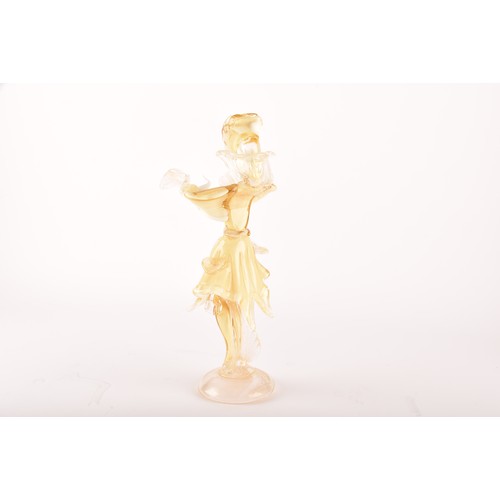 303 - A pair of Venetian Murano glass decorative figures, in gilt and white glass, in the form of a man an... 