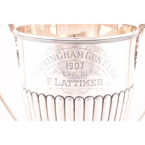 173 - A Edward VII large silver twin handled trophy cup, hallmarked Birmingham 1904 by the Barker Brothers... 