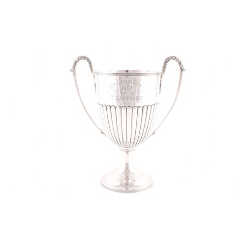 173 - A Edward VII large silver twin handled trophy cup, hallmarked Birmingham 1904 by the Barker Brothers... 