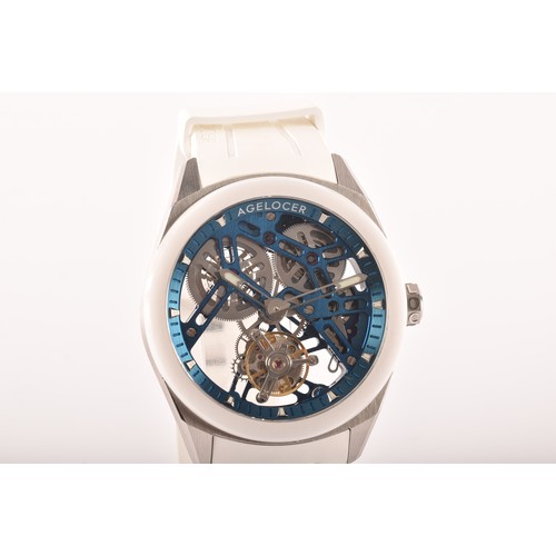 166 - An Agelocer Tourbillon New Hollow Blue Mechanical Watch, hand-wound cal. A9001 free-sprung balance f... 