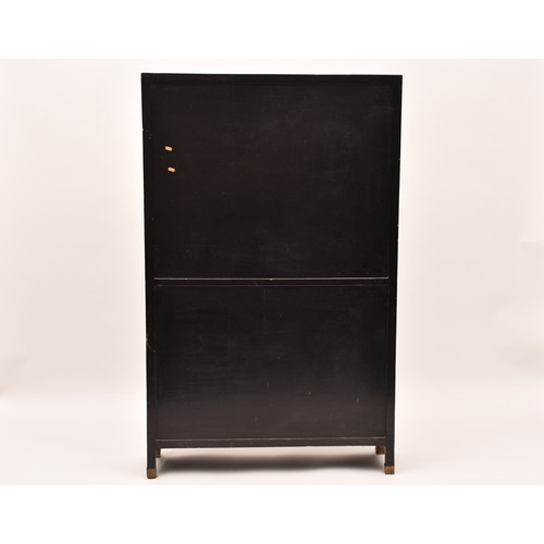 39 - A modern Japanese black lacquer display cabinet, gilt and polychrome decorated, the upper section wi... 