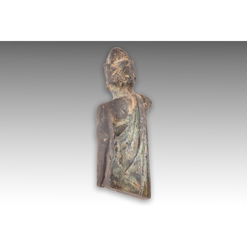 242 - A small 19th century European grand tour bronze torso of a Roman man, with one arm, wearing a toga. ... 