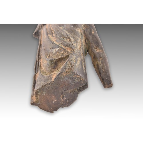 242 - A small 19th century European grand tour bronze torso of a Roman man, with one arm, wearing a toga. ... 