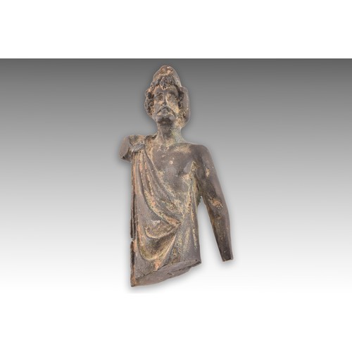 242 - A small 19th century European grand tour bronze torso of a Roman man, with one arm, wearing a toga. ... 