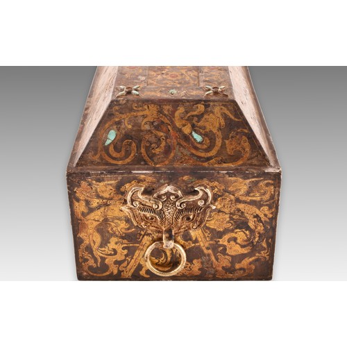 18 - A Chinese Han Dynasty (206 BC – AD 220) or later gilded and Inlaid Bronze Box, the outer surfaces de... 