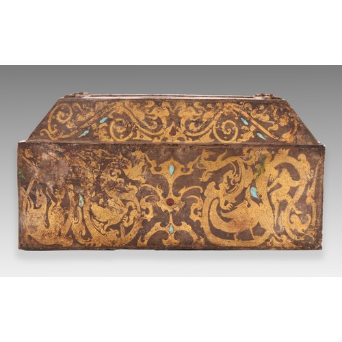 18 - A Chinese Han Dynasty (206 BC – AD 220) or later gilded and Inlaid Bronze Box, the outer surfaces de... 