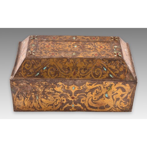 18 - A Chinese Han Dynasty (206 BC – AD 220) or later gilded and Inlaid Bronze Box, the outer surfaces de... 