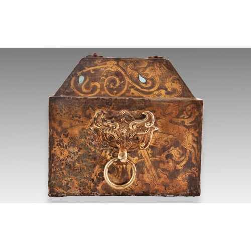 18 - A Chinese Han Dynasty (206 BC – AD 220) or later gilded and Inlaid Bronze Box, the outer surfaces de... 