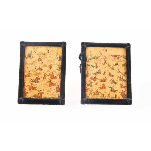 24 - A pair of 19th century Persian hand painted miniature paintings, depicting mounted warriors during a... 