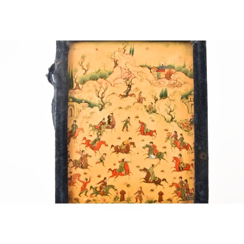 24 - A pair of 19th century Persian hand painted miniature paintings, depicting mounted warriors during a... 