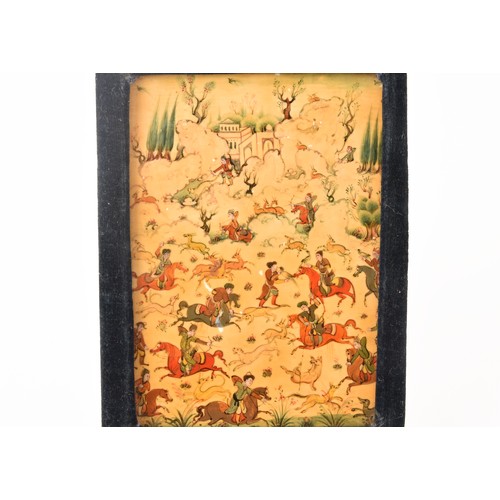 24 - A pair of 19th century Persian hand painted miniature paintings, depicting mounted warriors during a... 