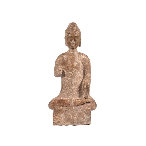 29 - A very large and heavy 19th century Thai carved stone statue of Buddha, seated cross-legged in Varad... 