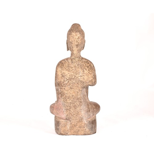 29 - A very large and heavy 19th century Thai carved stone statue of Buddha, seated cross-legged in Varad... 