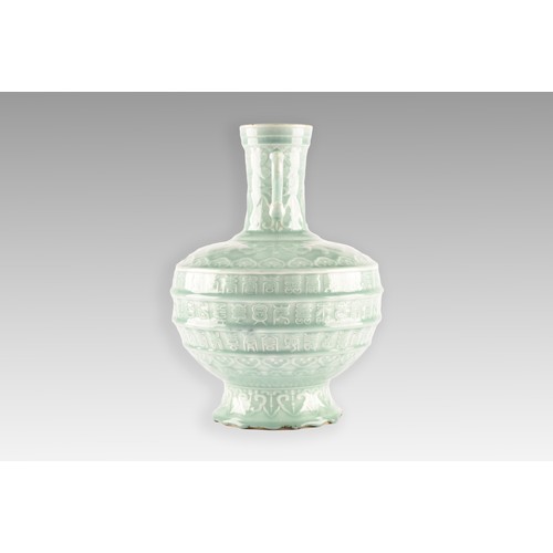 16 - A large Chinese Republic Period celadon glazed 'Longevity' vase, featuring rows of various shou (lon... 