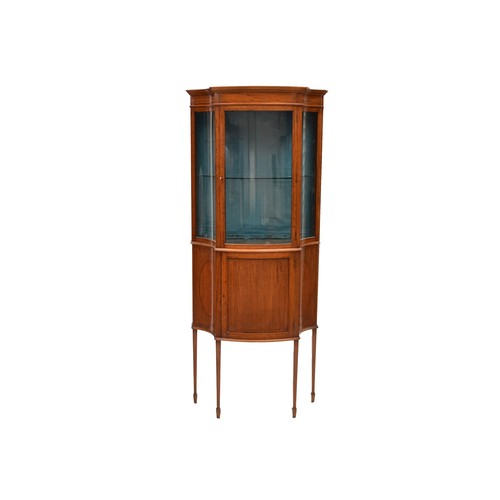 280 - An Edwardian Sheraton revival satinwood display cabinet, single door, 165 x 65 cm.