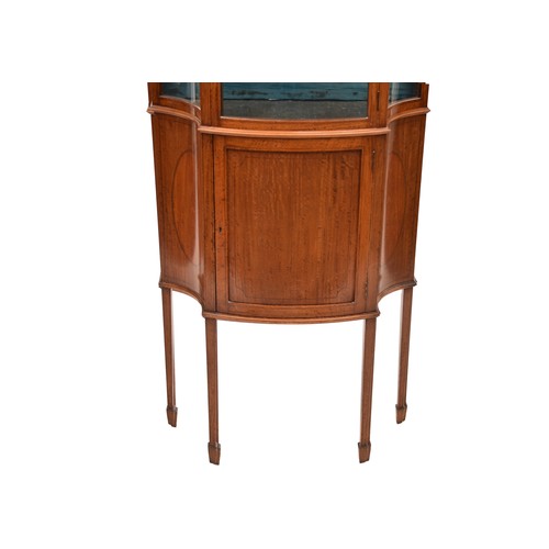 280 - An Edwardian Sheraton revival satinwood display cabinet, single door, 165 x 65 cm.