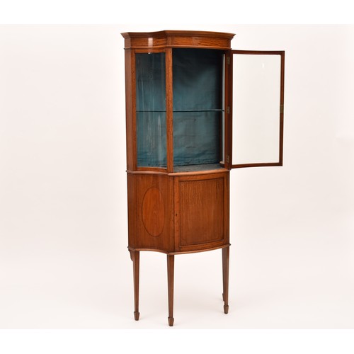 280 - An Edwardian Sheraton revival satinwood display cabinet, single door, 165 x 65 cm.