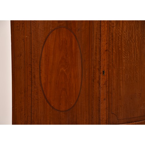 280 - An Edwardian Sheraton revival satinwood display cabinet, single door, 165 x 65 cm.