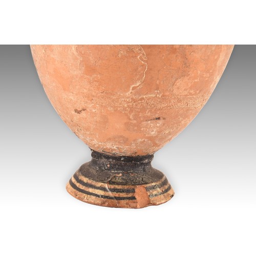 265 - An Ancient Greek terracotta pottery vase, with twin scrolled handles, the body decorated with a fres... 