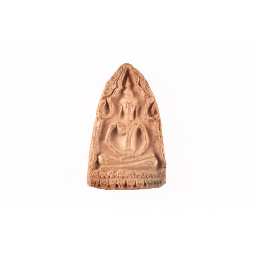 38 - A collection of four 19th century Thai terracotta hand carved amulets, depicting Thai deities. 7.5 t... 