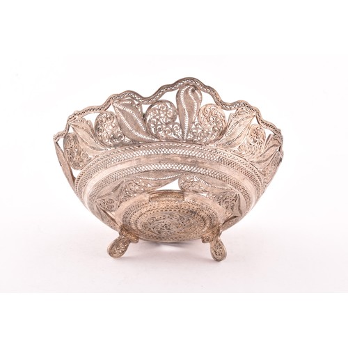 179 - An Indian white metal box, filigree detail, 7.5cm, and a white metal Bon Bon dish, open work filigre... 