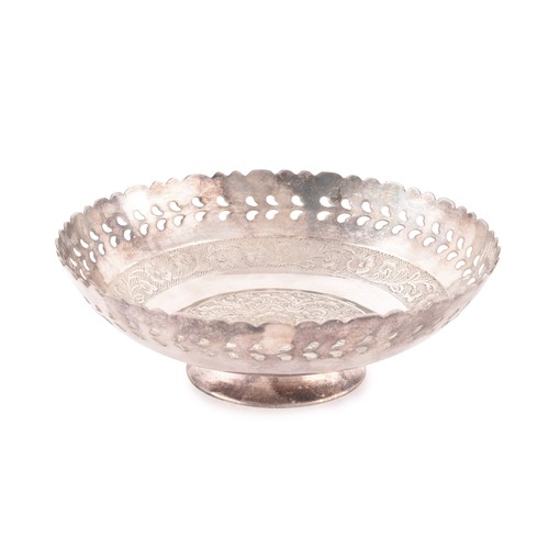 180 - A white metal bowl with pierced and floral design, unmarked, engraved to base, 19.5 x 19.5 cm, 8.4 o... 