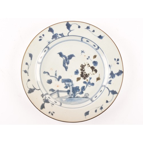 10 - A 18th century Nanking cargo tea bowl, underglaze blue decoration, 13.5cm, and a Nanking cargo plate... 