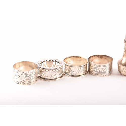 181 - A collection of silver napkin rings and silver cruet sets from various dates and makers, 4.8 ozt / 1... 