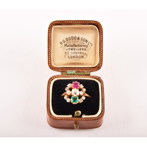 66 - A late 19th century yellow gold cluster ring (unmarked, tested 22ct gold), featuring a cushion shape... 