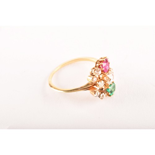 66 - A late 19th century yellow gold cluster ring (unmarked, tested 22ct gold), featuring a cushion shape... 